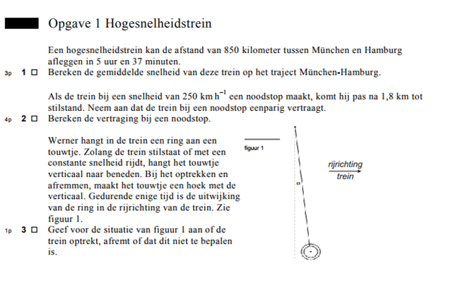 Eindexamenopdracht natuurkunde vwo - Hogesnelheidstrein - opgave