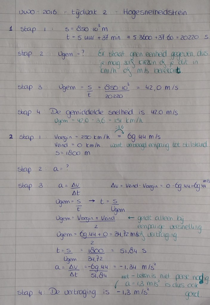 Eindexamenopdracht natuurkunde vwo - Hogesnelheidstrein - uitwerking-deel-1