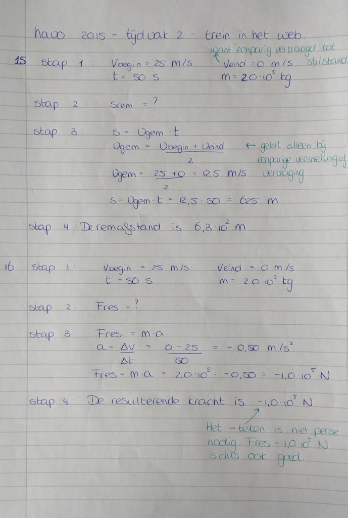 Eindexamenopdracht natuurkunde havo - Trein in het web - uitwerking