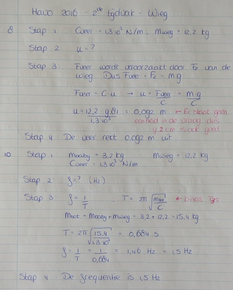 Examenopgave natuurkunde - Wieg - Havo - 2016 tijdvak 2 - uitwerking 1