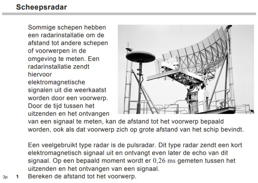 Natuurkunde eindexamenopgave havo - 1ste tijdvak 2018 - Scheepsradar - Domein golven en trillingen 