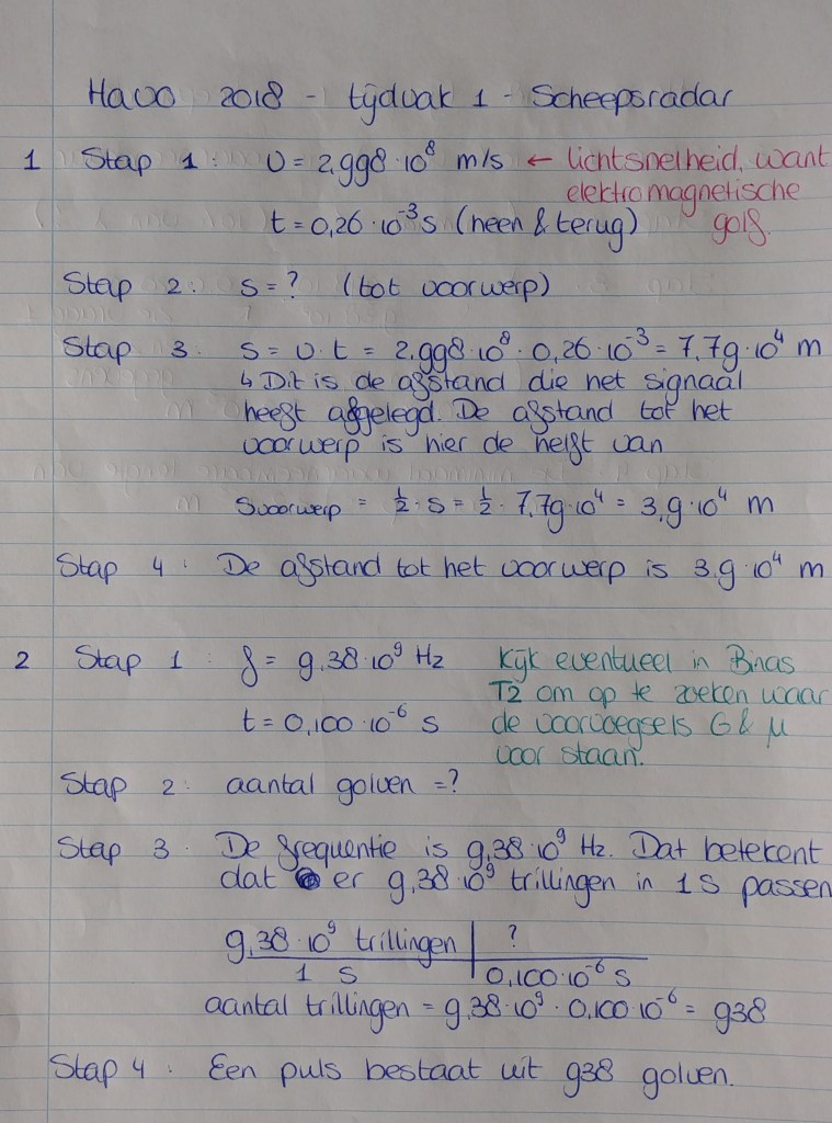 Natuurkunde eindexamenopgave havo - 1ste tijdvak 2018 - Scheepsradar - Domein golven en trillingen - uitwerking 1