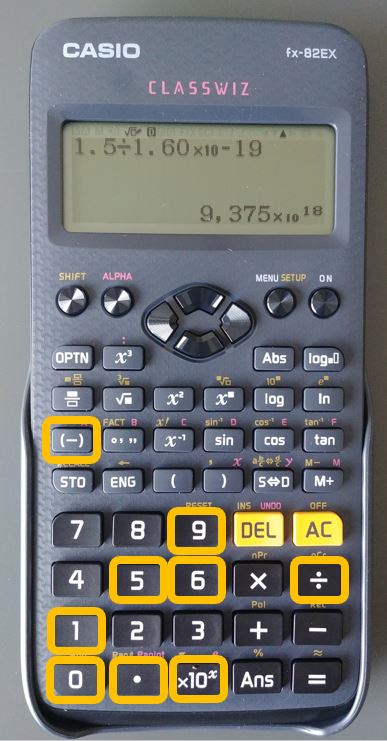 Voorbeeldsom exponent casio classwiz