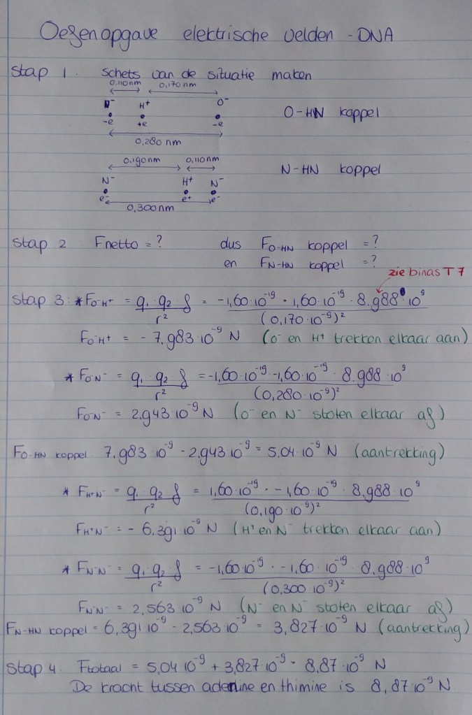 Bijles - oefenopgave en tips natuurkunde - oefenopgave elektrische velden - DNA - uitwerking
