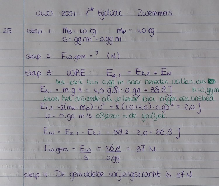 Oefenopgaven en tips - Examenopgave natuurkunde - vwo - Zwemmers - uitwerking deel 2