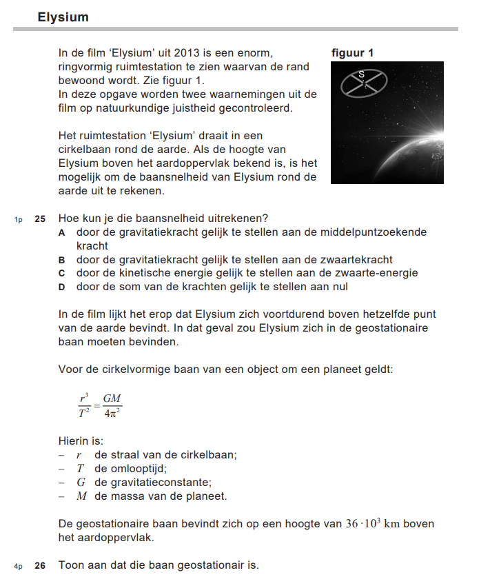 Bijles, oefenopgaven en tips natuurkunde - Examenopgave natuurkunde - 2019 - tijdvak 1 - Elysium - opgave deel 1