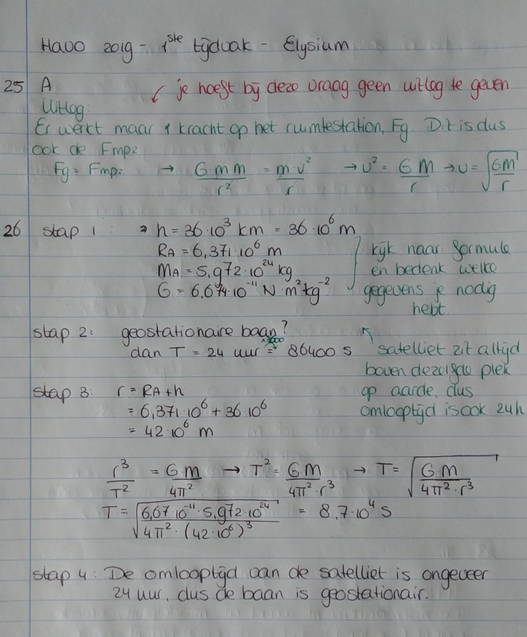 Bijles, oefenopgaven en tips natuurkunde - Examenopgave natuurkunde - 2019 - tijdvak 1 - Elysium - uitwerking deel 1