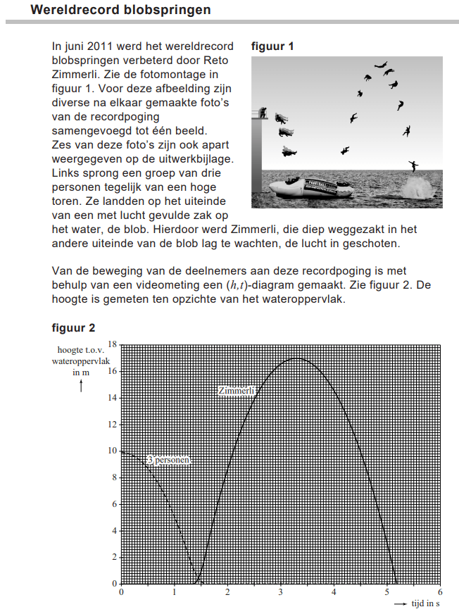 Oefenopdrachten, tips en bijles natuurkunde - Examenopgave natuurkunde - 2019 tijdvak 1 - wereldrecord blobspringen - opgave deel 1