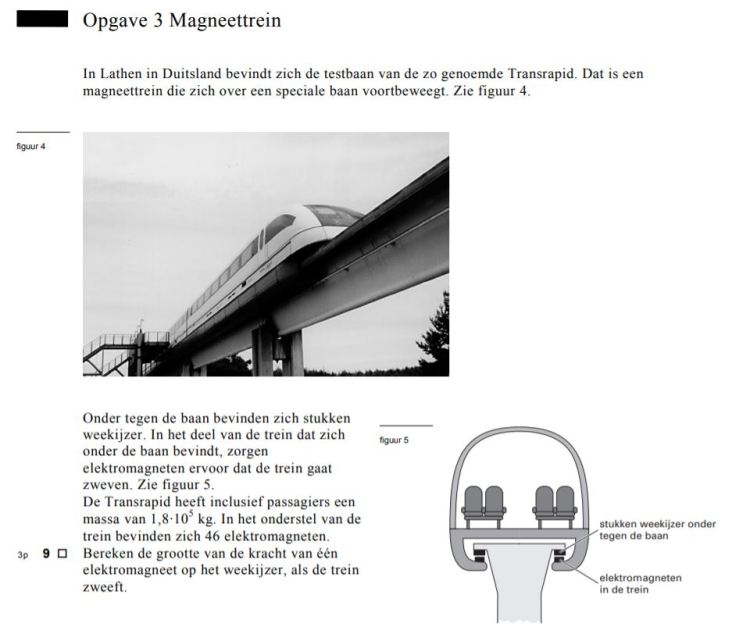 Bijles, oefenopgaven en tips natuurkunde - Examenopgave natuurkunde - havo - 2005 - tijdvak 1 - magneettrein - opgave deel 1