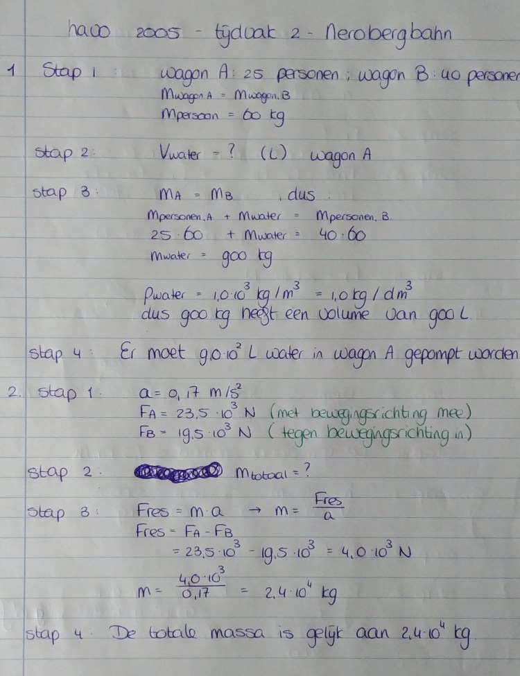 Bijles, oefenopgaven en tips natuurkunde - Examenopgave natuurkunde - havo 2005 - tijdvak 2 - Nerobergbahn - uitwerking deel 1